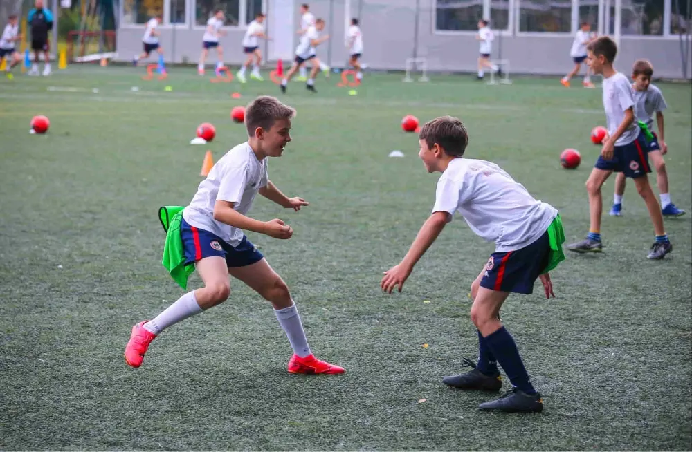 Young footballers on the pitch